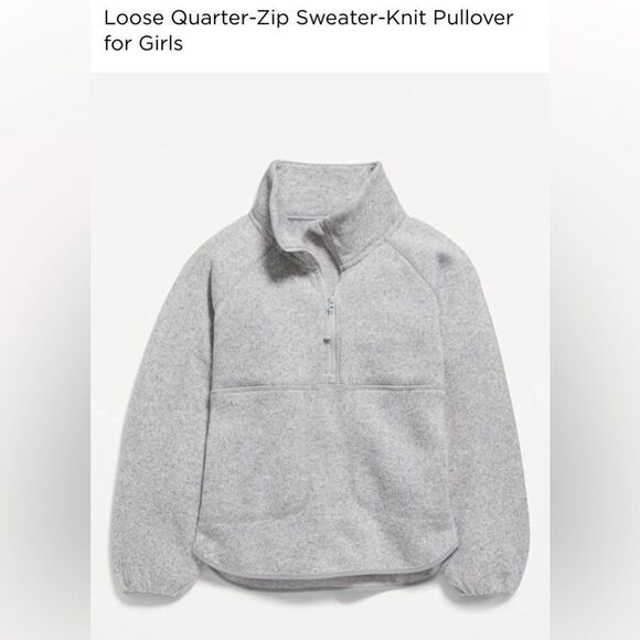 Old Navy Girls Loose Quarter-Zip Sweater-Knit Gray Pullover. 8. Youth Medium. - Picture 2 of 7
